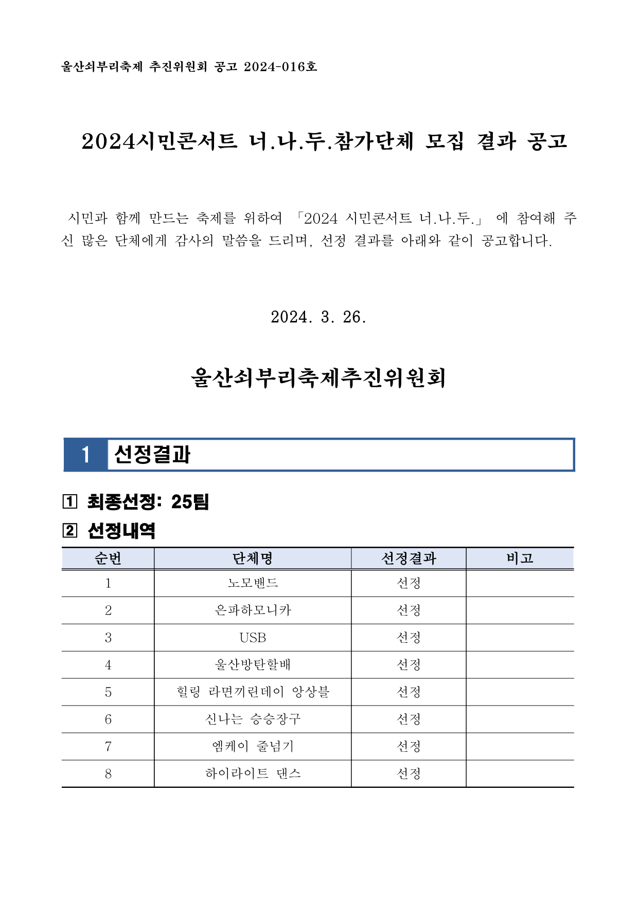 [공고 2024-016] 제20회 울산쇠부리축제 시민콘서트 너.나.두. 참여 단체 모집 결과 공고_1.png