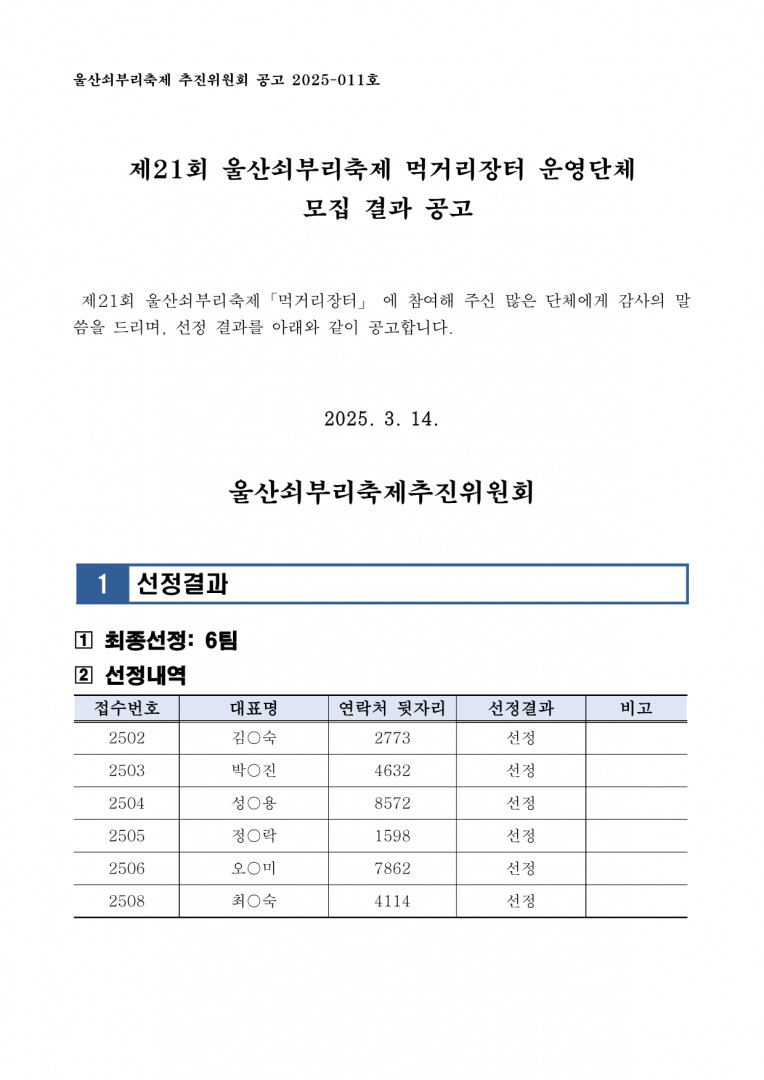 [공고 2025-011] 제21회 울산쇠부리축제 먹거리장터 운영단체 모집 결과 공고_1.png.jpg